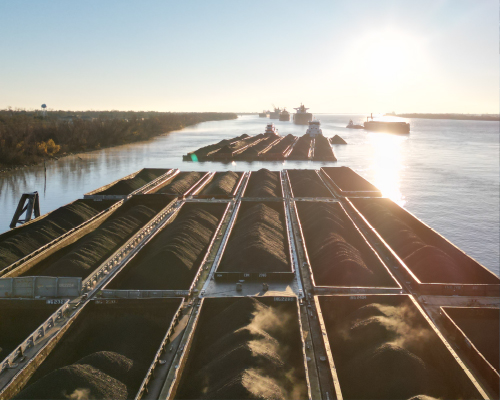 Top view of Petcoke in Barge